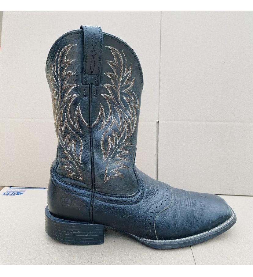 Ariat Men’s Black Leather Sport Wide Square Toe Western Boot Sz 9.5 10016292