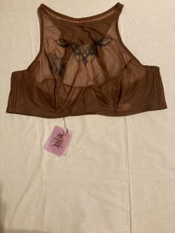 Savage x Fenty Manuela Soto Sosa Tattooed High Neck Bra Size 42D Brown Mesh Sexy