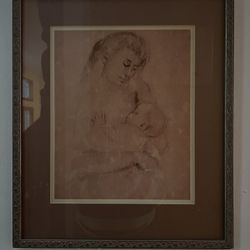 Circa 1900 Artist Signed Sketch Of A Woman Nursing Her Baby