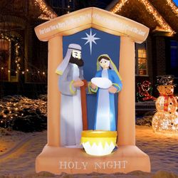 7 FT Christmas Inflatables Nativity Scene Outdoor Decorations Yard Nativity Sets for Garden Lawn Xmas Decor Nacimiento