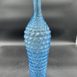 Vintage 16” Blue Italian Hour Glass Empoli Hobnail Style Bottle Decanter VG