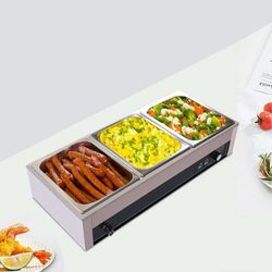 Commercial Food Warmer 1500W, Food Warmer Stainless Steel with 3x5QT Pan, Food Warmers for Parties Buffet with Temp Control, Lid & Tap, Stea