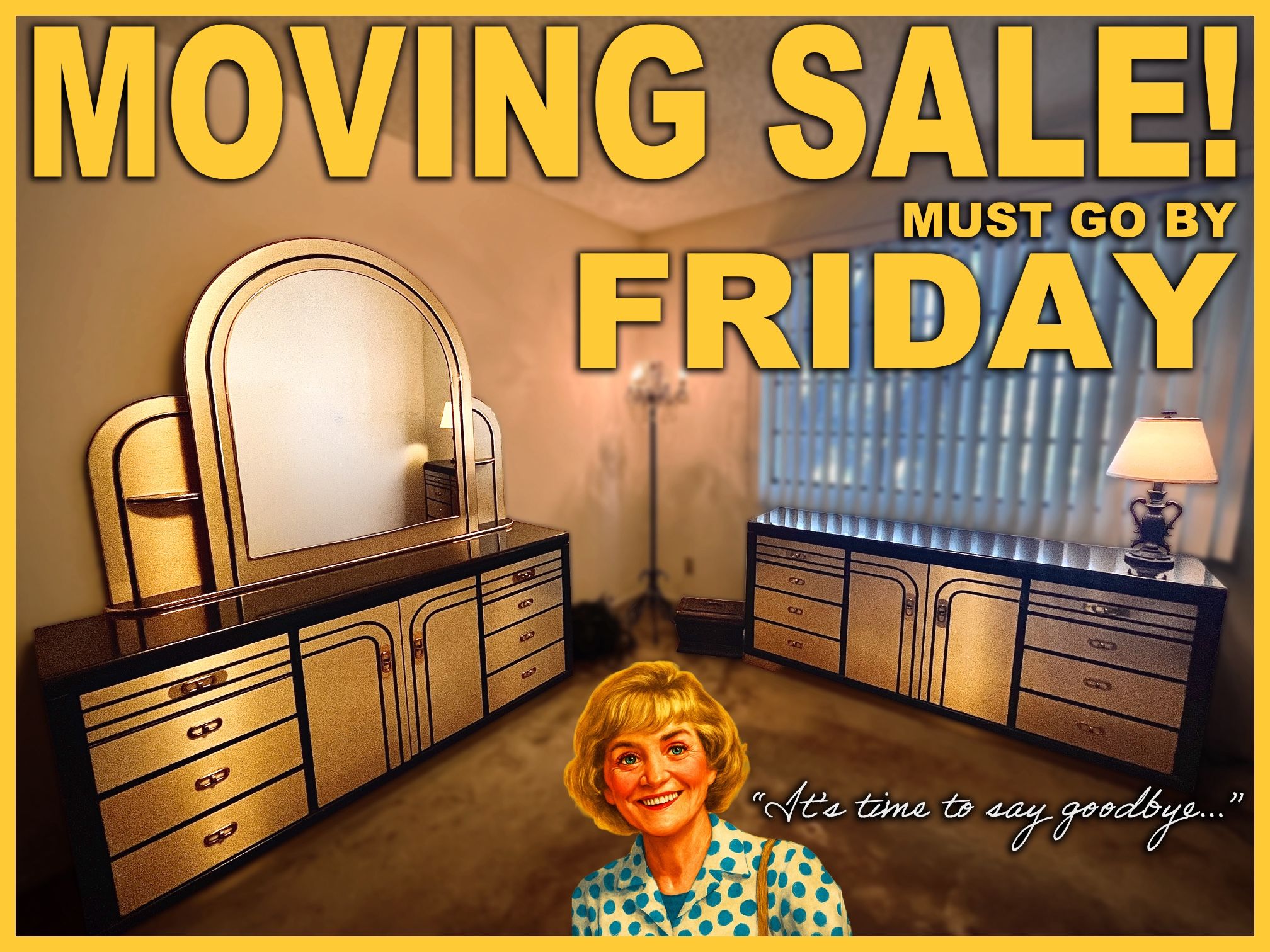 Art Deco Dresser Set β Mirror + Long Dresser β $225 OBO β Must Go by Friday