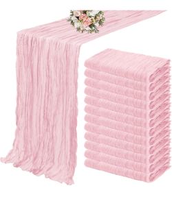 YMHPRIDE 12 Pack Cheesecloth Table Runner - 35" X 120" Light Pink
