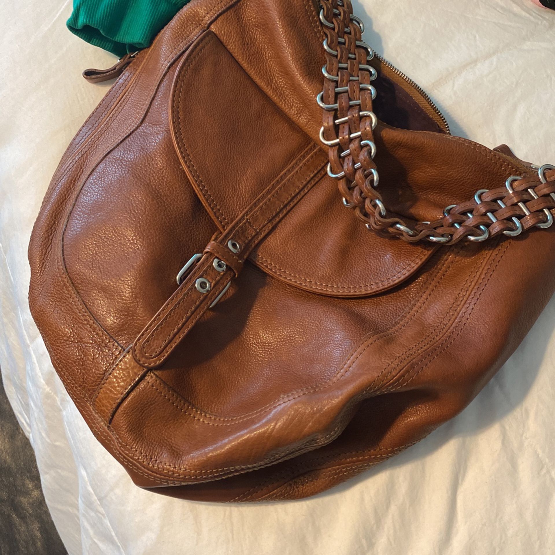 Used Brown Thick Leather Hobo Bag