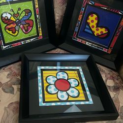 Three authentic Romero Britto limited edition prints 12” x 12”