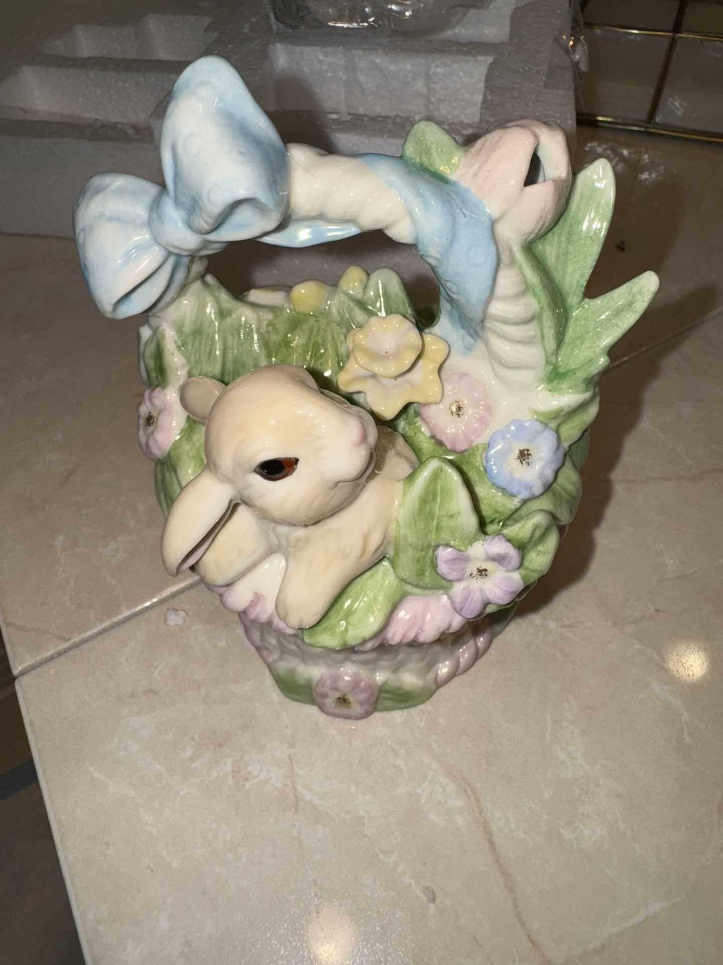 Lenox Blue Ribbon Bunny Basket Trinket Keepsake Box Original Packaging