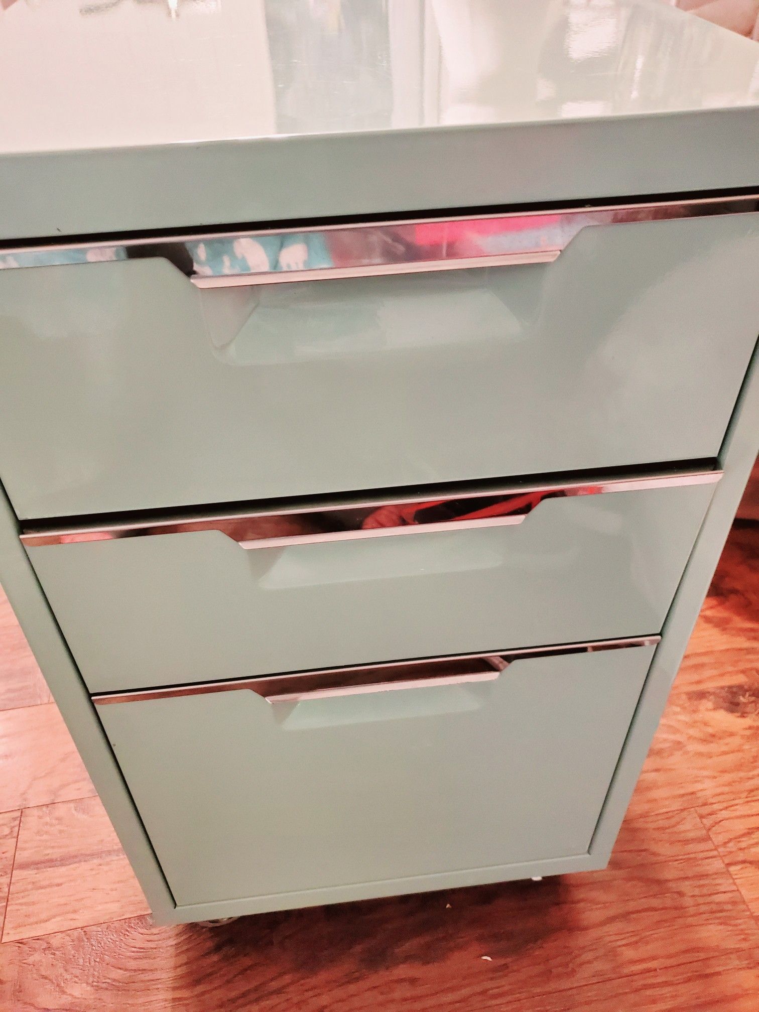 Mint green rolling portable file cabinet