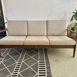 Mid-Century Style 3-Seater Sofa – Solid Wood Frame