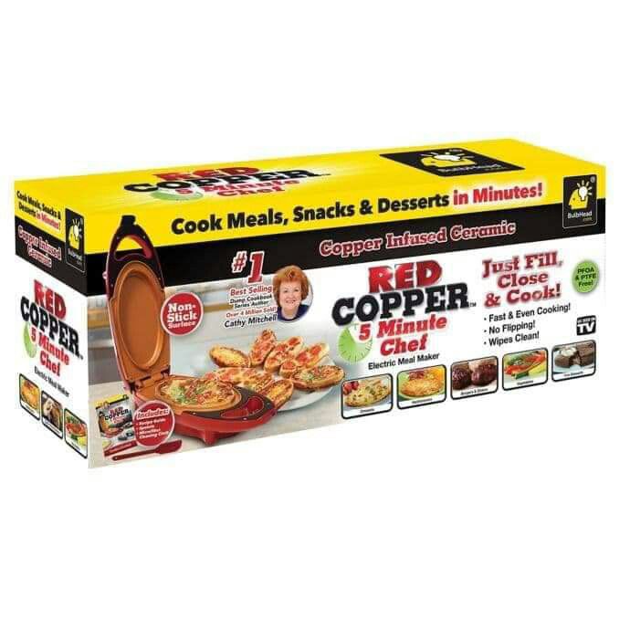 NEW OPEN BOX Red Copper 5 Minute Chef Includes Recipe Guide and Spatula.