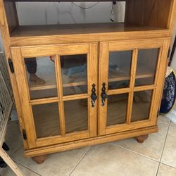 Wood Media Console / TV Stand with Glass Doors - Solid Oak