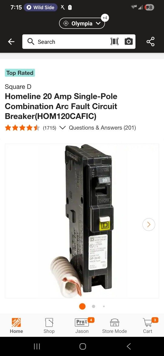 Squard D Homline Electrical Breaker 20 Amps