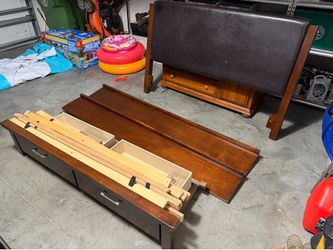 Queen Size Bed Frame with Storage Drawers – Headboard, Footboard & Rails