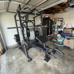 Vesta Fitness Smith Machine 2001 w/Bench Attachment | 230lb Bumpers Weights | 7ft Olympic Bar | Fitness | Gym Equipment | FREE DELIVERY 🚚 