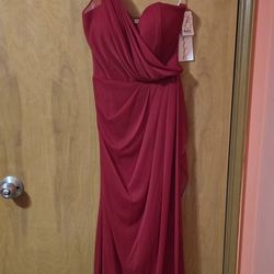 NEW Camille La Vie Elegant One Shoulder Red Evening Gown with Draped Design