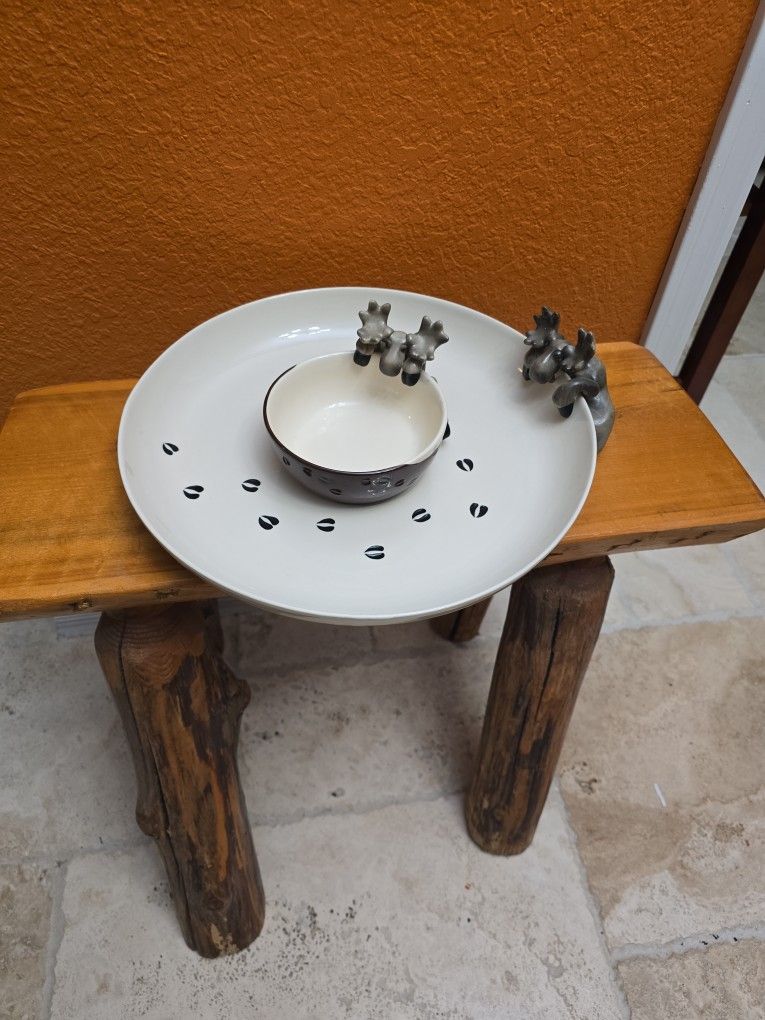 Chip & Dip 2 piece Serving Dish Big Sky Carvers Bearfoots Mooses Porcelain Vintage Retired Lodge Log Cabin