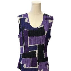 Rafael Womens Top M Purple Design Sleeveless Crinkle Stretch Satin Tank Pullover