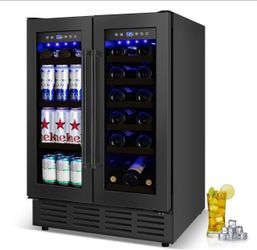 24 Inch Dual Zone Wine and Beverage Refrigerator, Beverage Cooler Fridge with Glass Door, Built-In Cooler with Powerful and Quite Cool System/18 Bottl