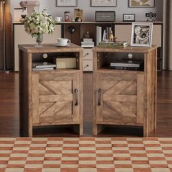 Nightstand Set of 2 Farmhouse Nightstand with Storage Shelves Bedside Tables End Table for Bedroom Modern Wood Side Table Living Room