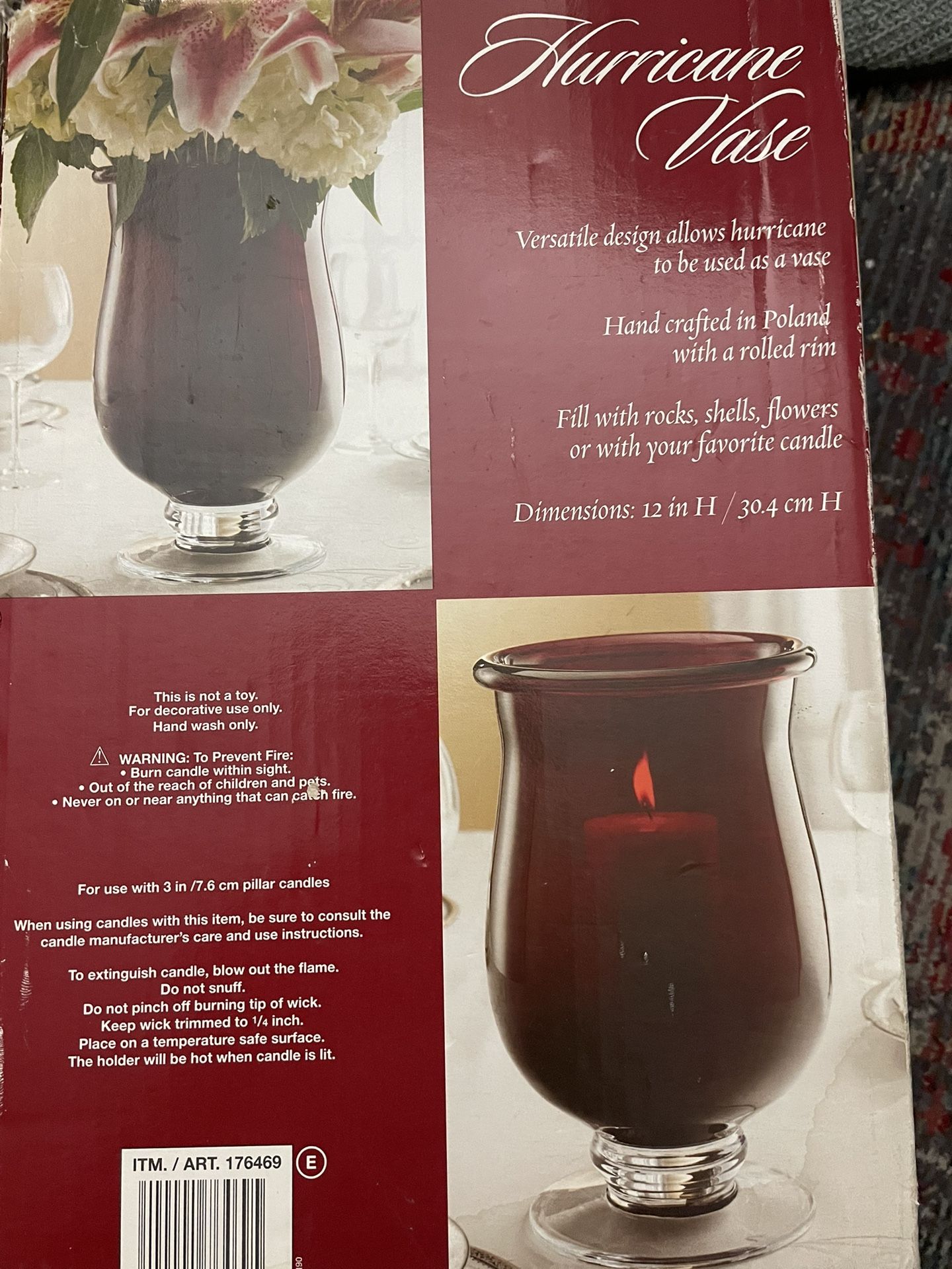 Beautiful Raspberry Hurricane Vase Made in Poland