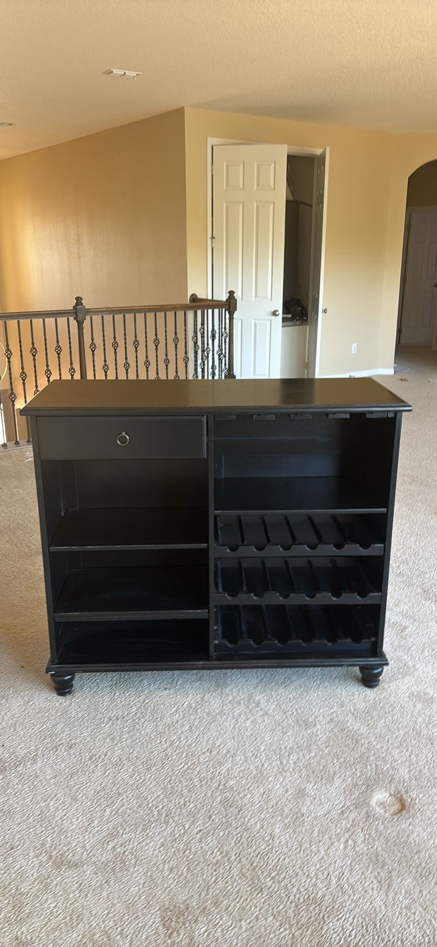 Dark brown, solid wood winery shelf