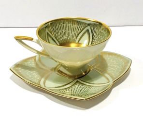 Vintage Alba Bavaria 934 7 Set of Cup & Saucer Pale Green and Gold Very Rare