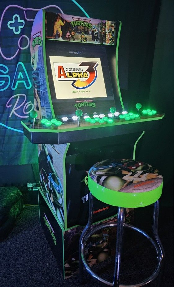 Retro TMNT Arcade1up Cabinet With Over 15,000 Video Games and Matching Stool