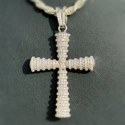 Jewelry .925 solid sterling silver Large Moissanite 4.00CTW Cross Pendant charm