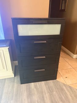 Dark Brown 4-Drawer Dresser with Frosted Glass