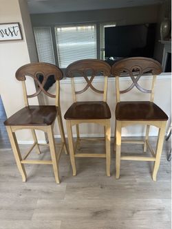 Set of 3 Wooden Bar Stools