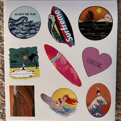 9 Waterproof Beach Surf Stickers 