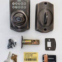 Schlage BE365 Camelot Electronic Keypad Deadbolt – Antique Pewter – Complete