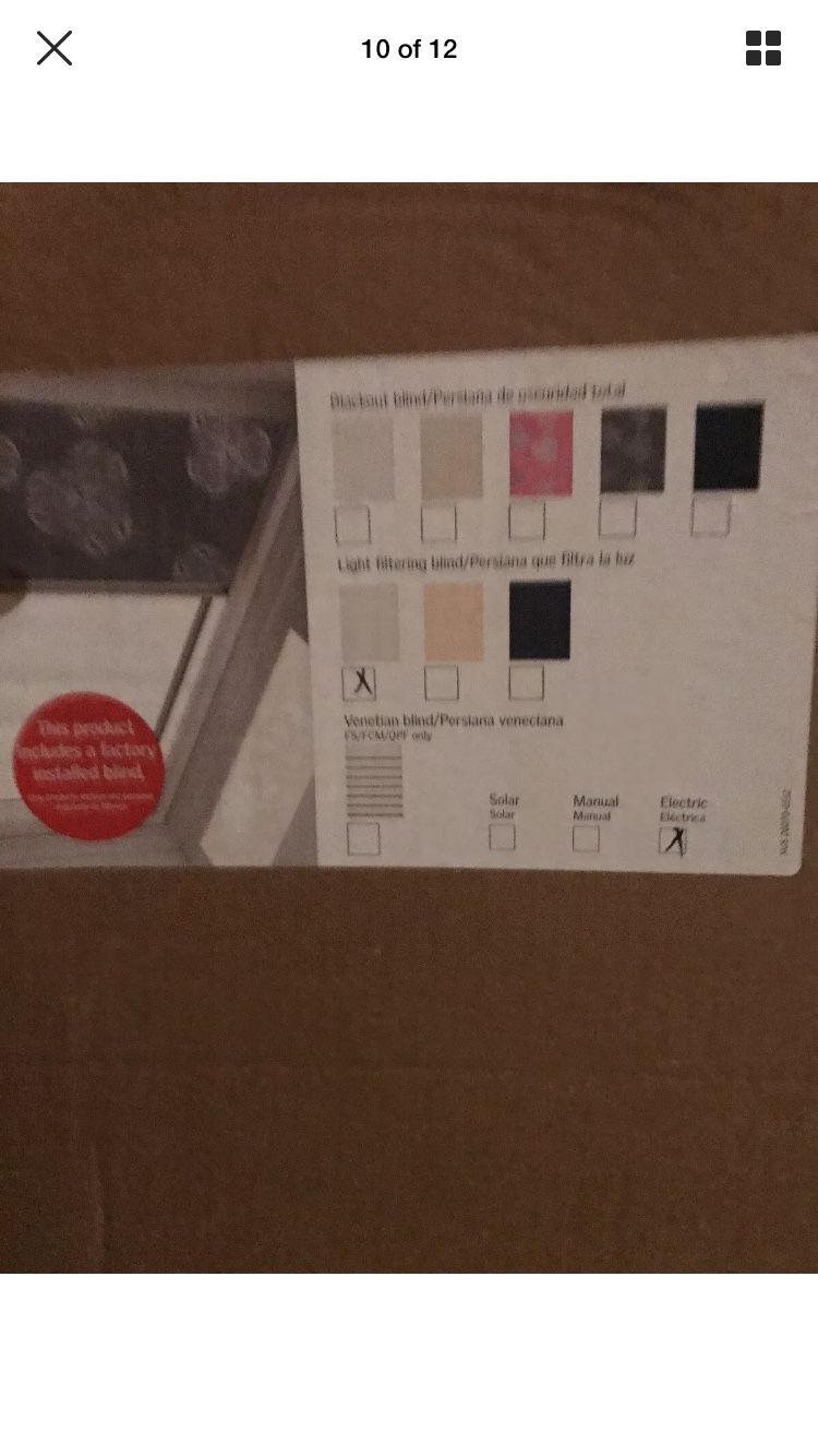 Velux VCE 3030 electric skylight 30x30 with flashing kit and factory blinds retail $2000