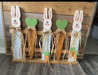 Country Primative Bunny Fence Decor 29" W X 23" Tall