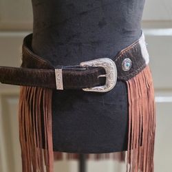 Cowhide Belt With Suede Leather Fringe 