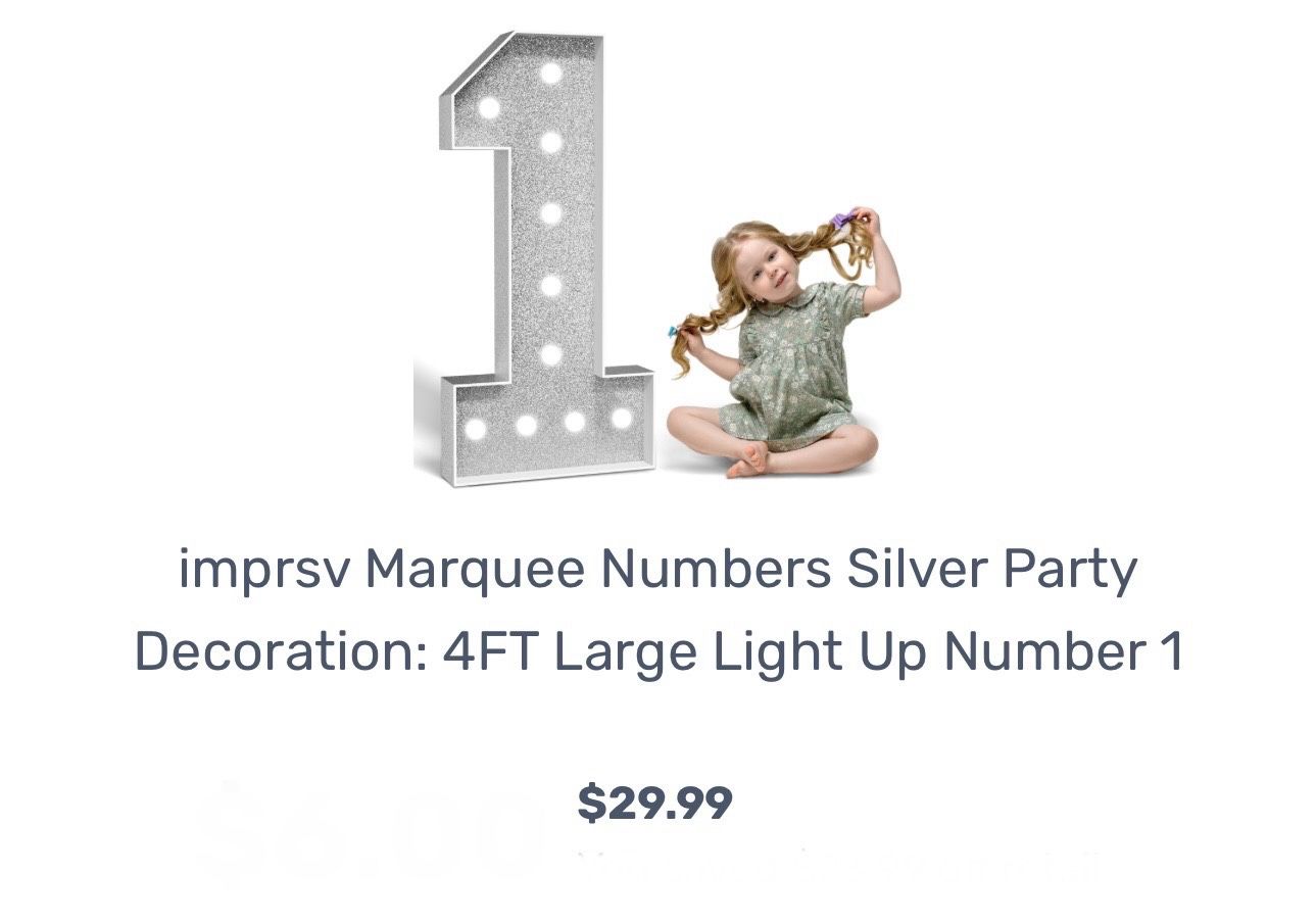 imprsv Marquee Numbers Silver Party Decoration: 4FT Large Light Up Number 1