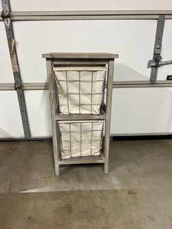 Rustic Wooden Storage Unit with Wire Baskets