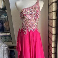 Prom Dress, Formal Gown, One Shoulder, Fuchsia,  Royal Blue, Small