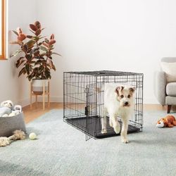 Dog Cage, Two Door Wire Dog Crate, Heavy Duty Portable Dog Cage