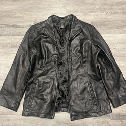 George Women’s Black Leather Jacket Lined Fitted Pockets Zip Up Sz Large 12/14