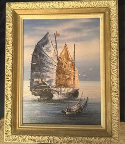 1960 Chinese Junkboat painting 24”x 18”