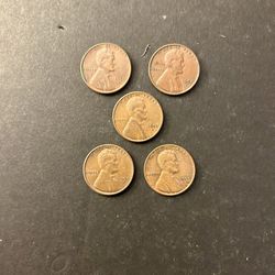 Coins – Lincoln Pennies – Very Nice Coins- 1950 S/51S/52S/53S and 1955S - Total 5 Coins 