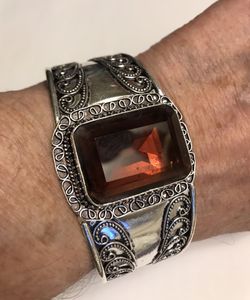 Honey Topaz Stamped 925 Sterling Silver Cuff Bracelet 