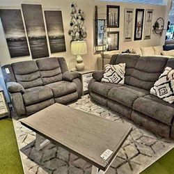 Tulen Gray Reclining Living Room Set Sofa And Loveseat 