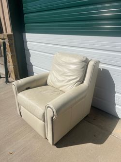Cream Leather Recliner Chair with Nailhead Trim