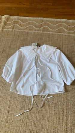 White Embroidered Collar Tie-Front Blouse