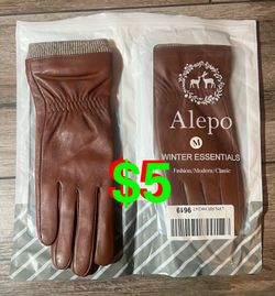 Genuine Sheepskin Leather Gloves For Women, Winter Warm Touchscreen Texting Cashmere Lined Driving Motorcycle Dress. (Brown)