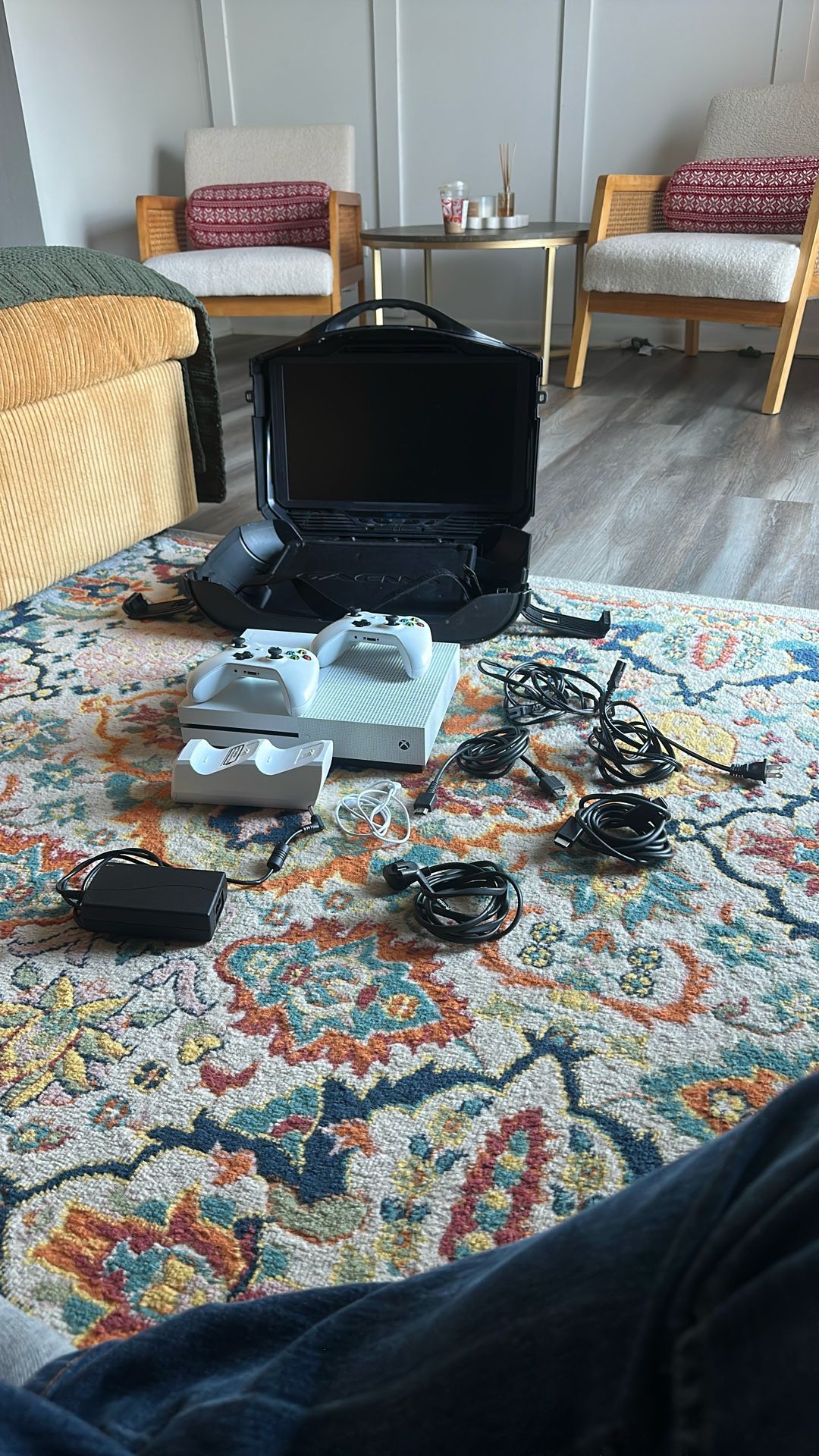 Like New Xbox 2 Remotes Remote BatteryCharging Station 2hdmi Cables Portable Tv Gaming Case And Tv Inside And Compatible Power Cables