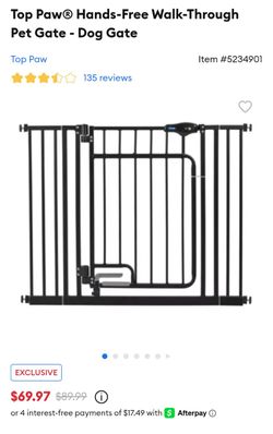 Top Paw Black Hands Free Walk Through Pet Gate