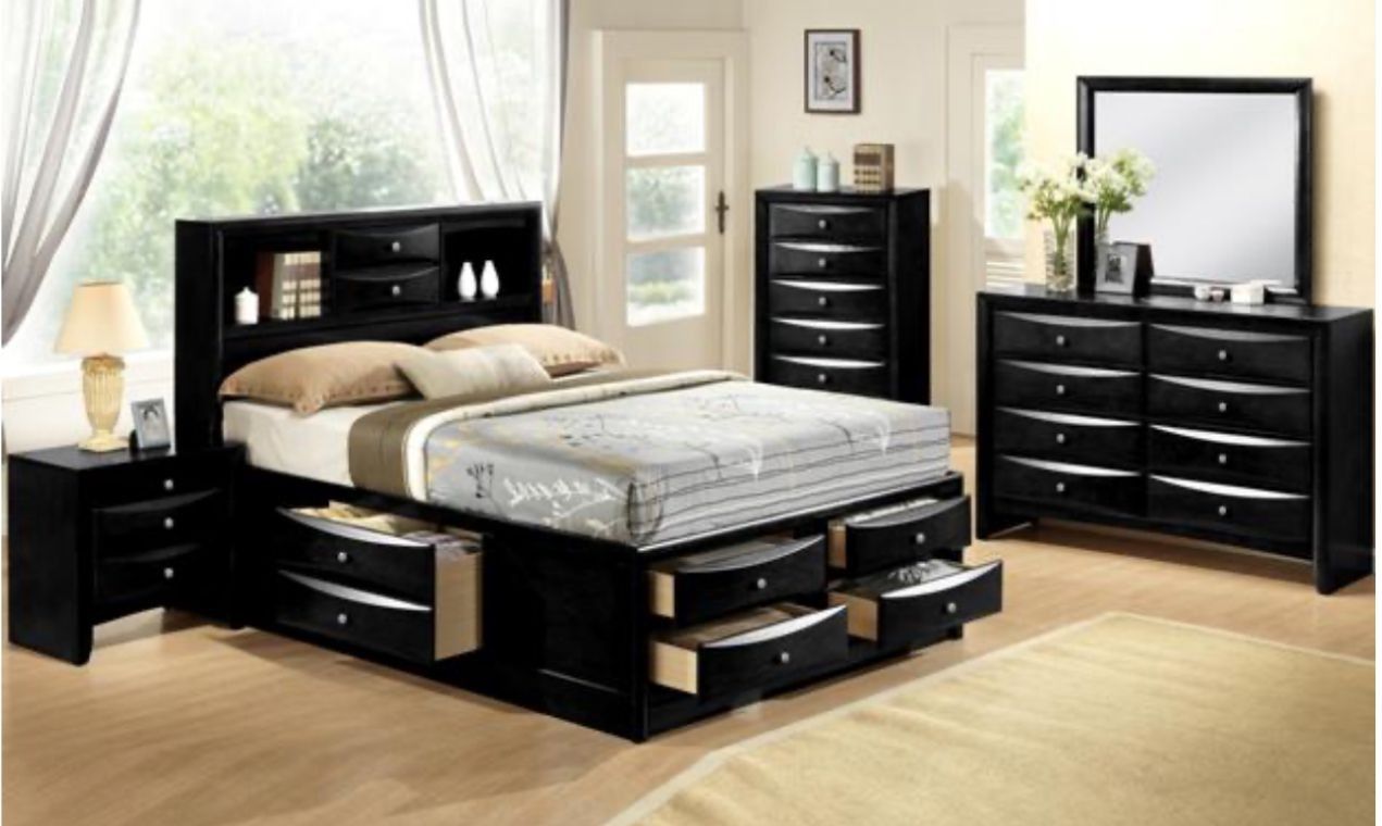 Queen Bed Frame. Dresser. Mirror And One Night Stand.  